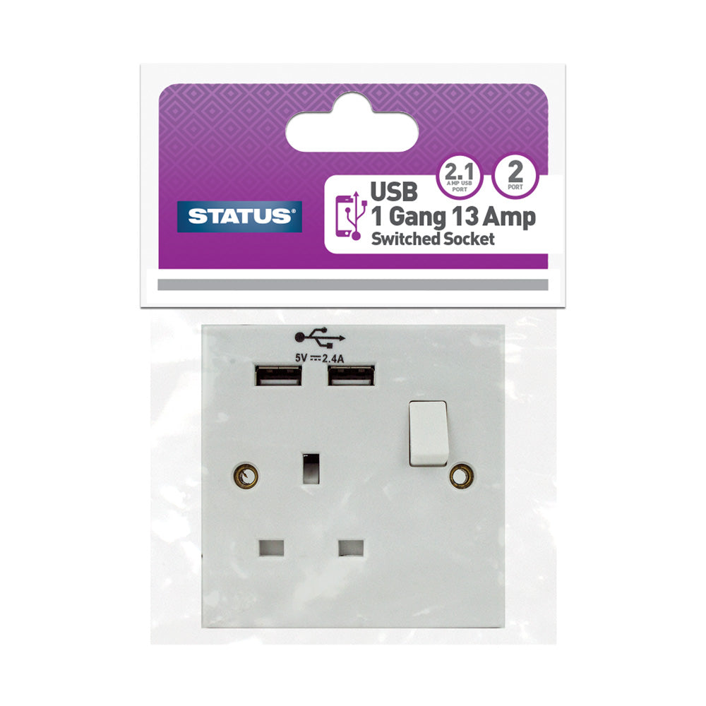 Switched USB Wall Socket  - 13 Amp - 1 Gang & 2 Gang