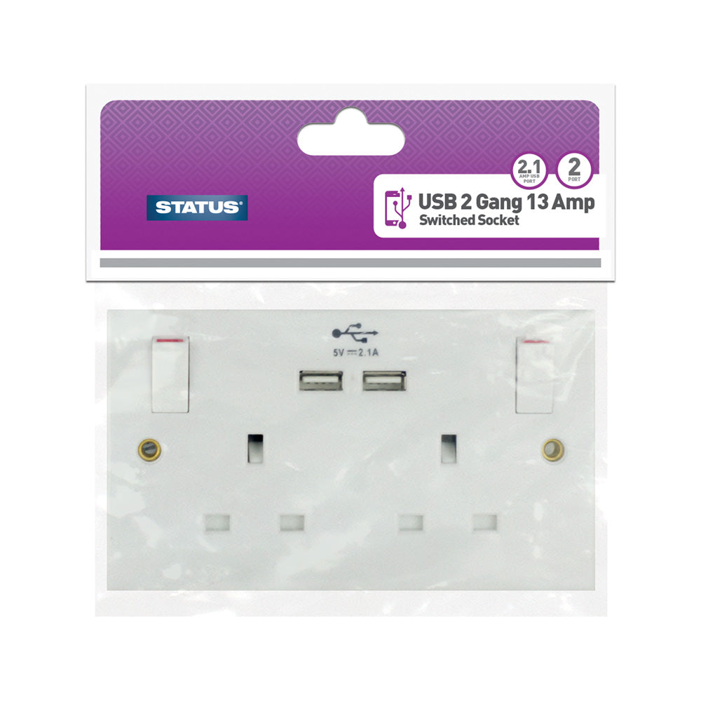 Switched USB Wall Socket  - 13 Amp - 1 Gang & 2 Gang